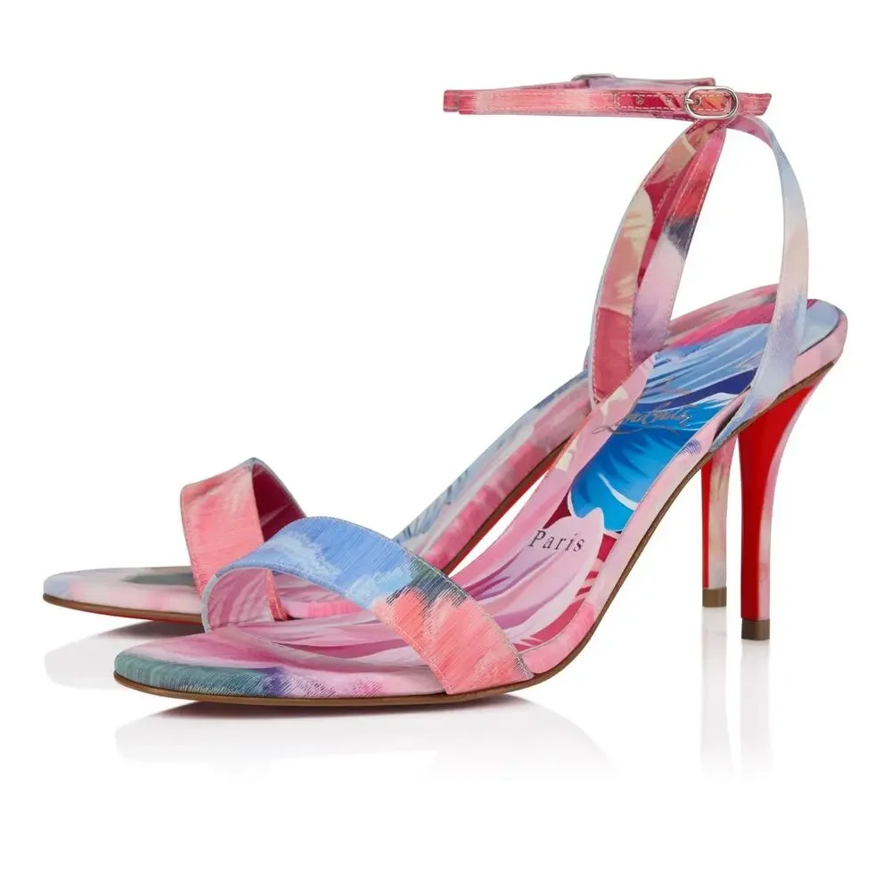 Christian Louboutin Miss Z Sandal 80 Pink Floral Ankle Strap Sandal Heel Pump 40